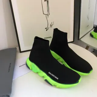 Balenciaga Black Green Sock-Fit Knit Upper High Ankle Collar Lifestyle Sneakers