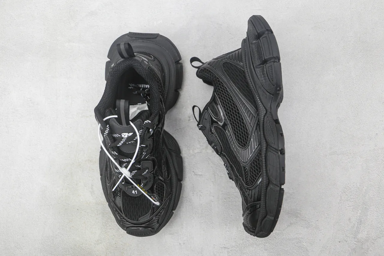 Balenciaga Black Monochrome Mesh And Synthetic Overlay Construction Chunky Sneakers 3