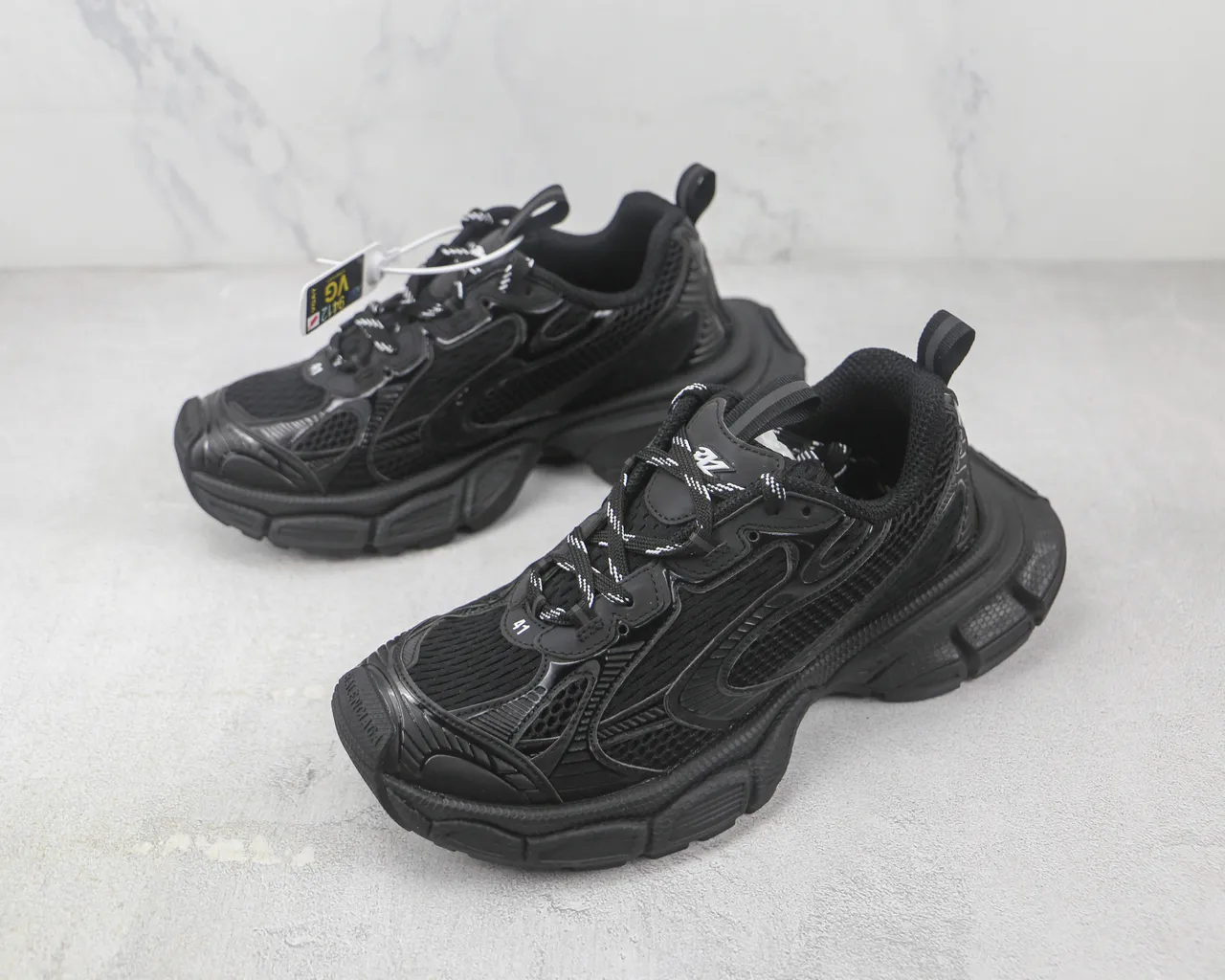 Balenciaga Black Monochrome Mesh And Synthetic Overlay Construction Chunky Sneakers 4