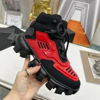 Balenciaga Black Red High-Top Sculpted Cage Chunky Sneakers
