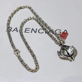 Balenciaga Eye Prateado Vermelho Corrente Curb Motivo Pingente Colar