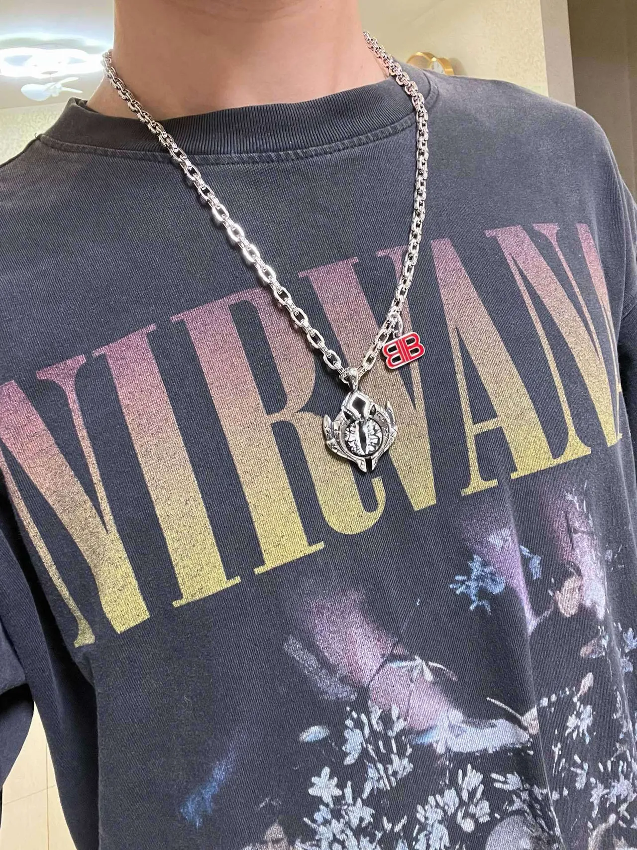 Balenciaga Eye 银色 红色 路障链 图案 吊坠 项链 2
