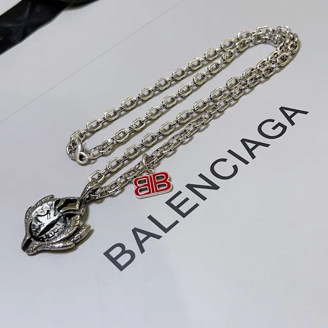 Balenciaga Eye 银色 红色 路障链 图案 吊坠 项链 4