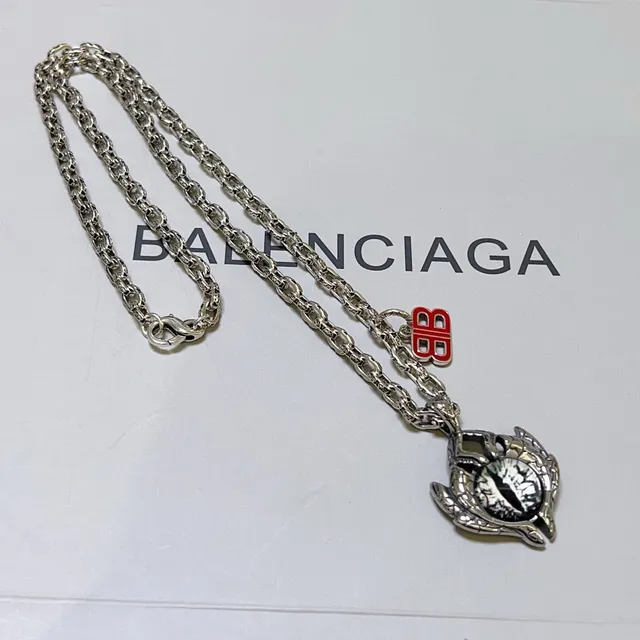 Balenciaga Eye 银色 红色 路障链 图案 吊坠 项链 7