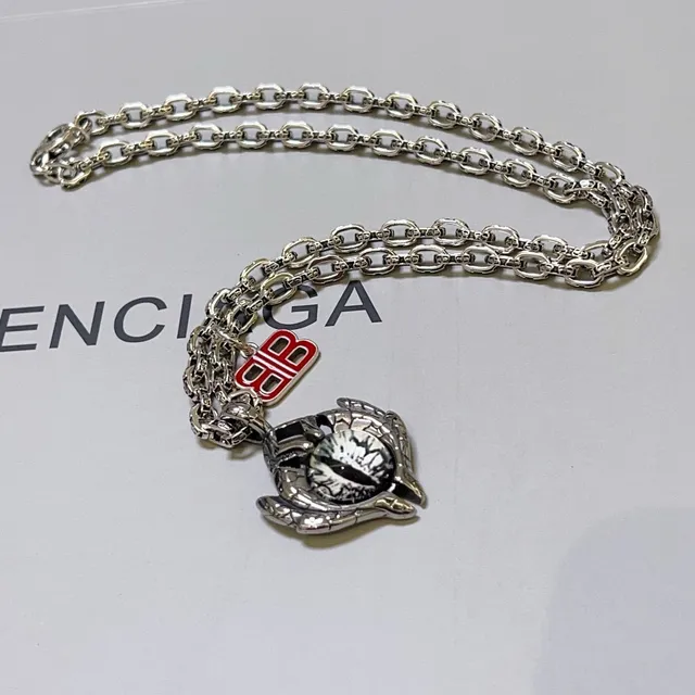 Balenciaga Eye 银色 红色 路障链 图案 吊坠 项链 9