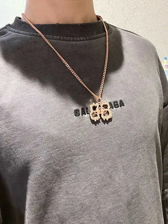 Balenciaga Flower BB Pendant Rose-Gold Chain Necklace 2