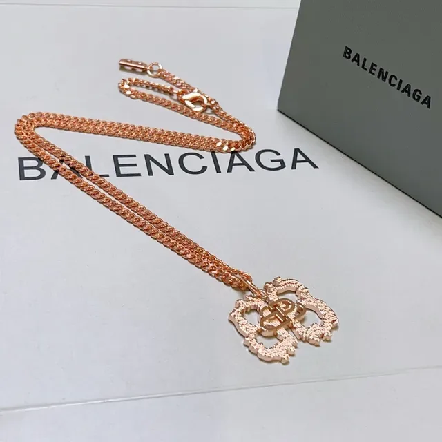 Balenciaga Flower BB Pendant Rose-Gold Chain Necklace 3