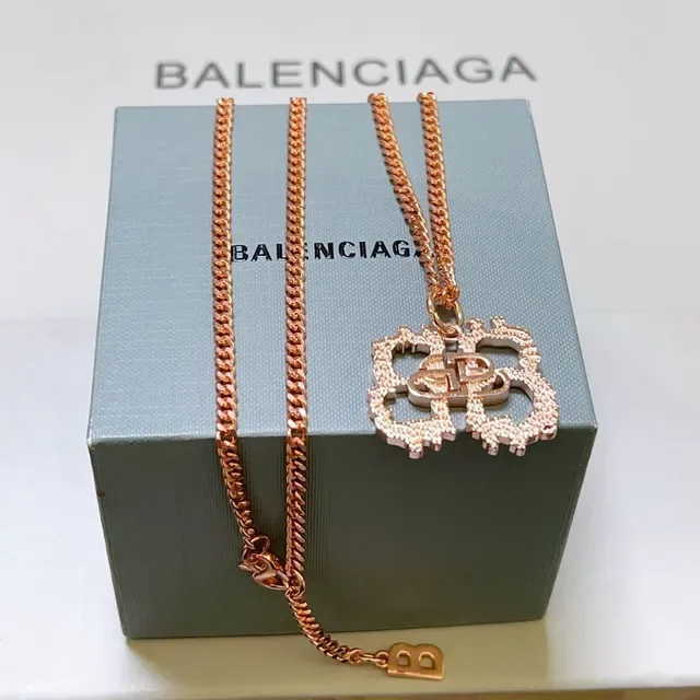 Balenciaga Flower BB Pendant Rose-Gold Chain Necklace 4