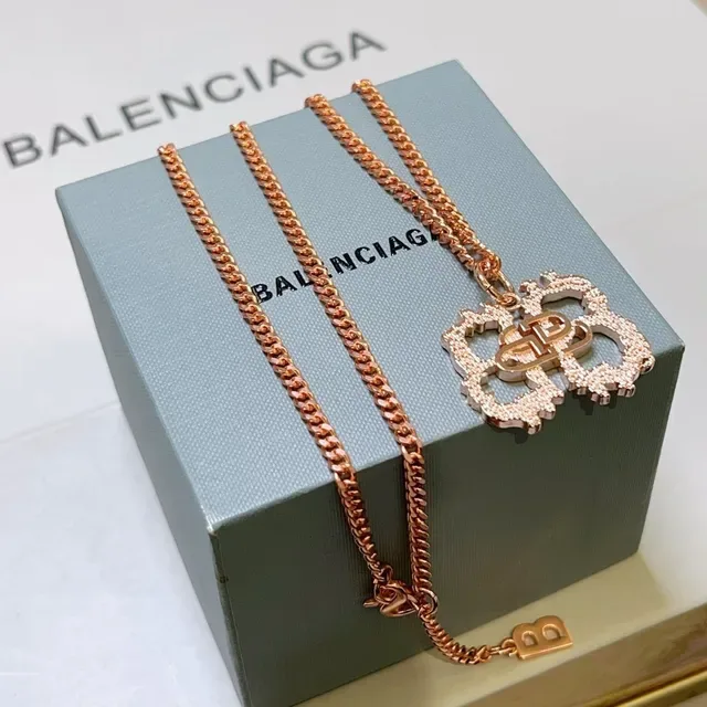 Balenciaga Flower BB Pendant Rose-Gold Chain Necklace 6