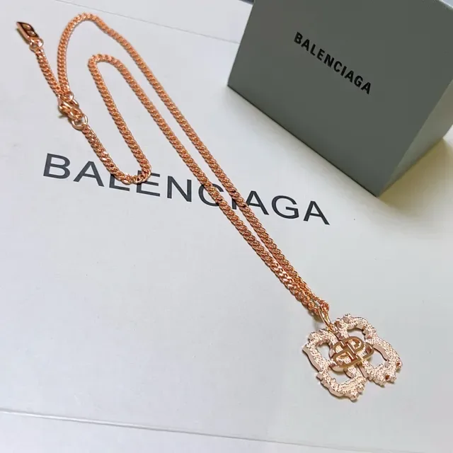 Balenciaga Flower BB Pendant Rose-Gold Chain Necklace 7