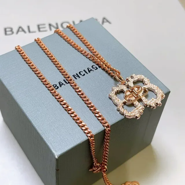 Balenciaga Flower BB Pendant Rose-Gold Chain Necklace 9