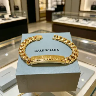 Balenciaga Logo Plaque Curb-Link Pulseira Dourado