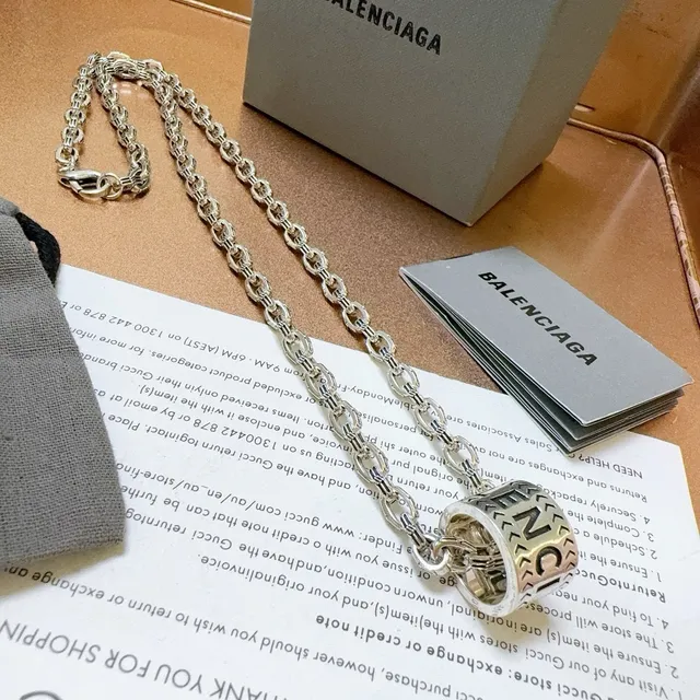 Balenciaga Silver Chain Cylindrical Pendant Necklace 2