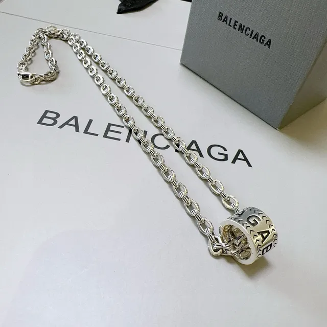 Balenciaga Silver Chain Cylindrical Pendant Necklace 3
