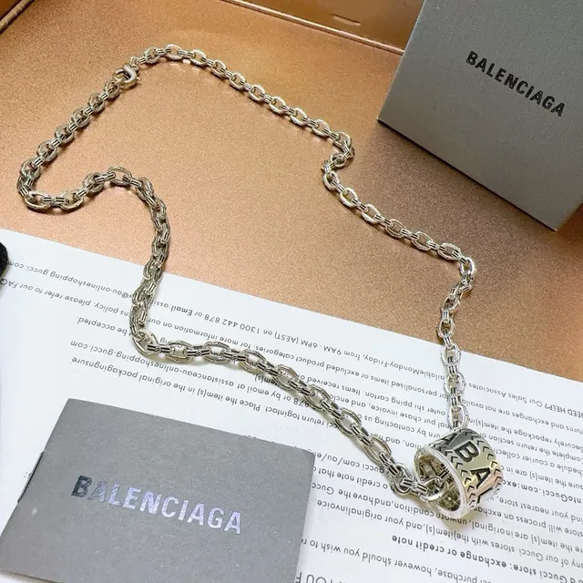 Balenciaga Silver Chain Cylindrical Pendant Necklace 4