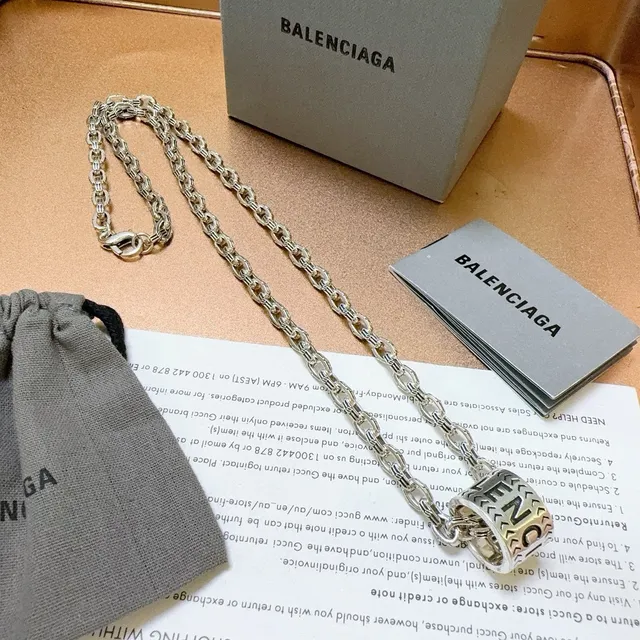 Balenciaga Silver Chain Cylindrical Pendant Necklace 5