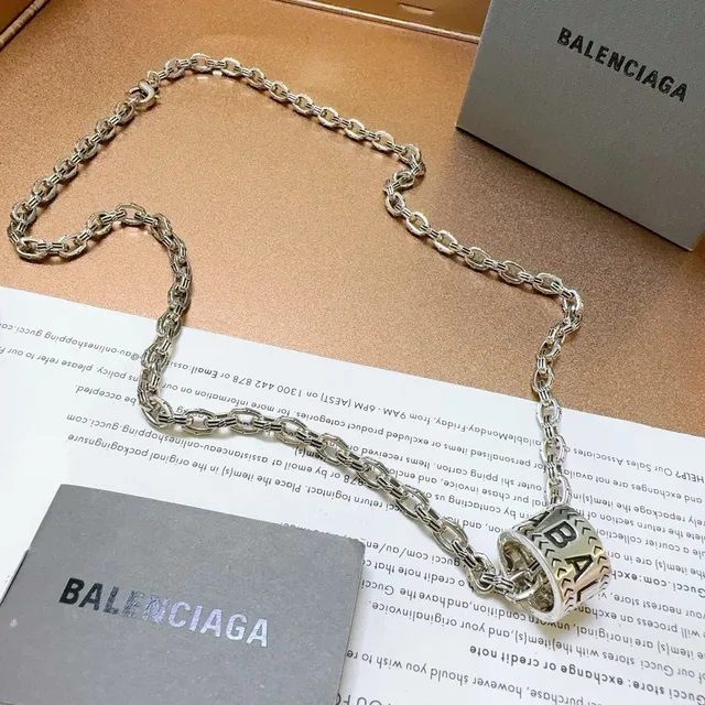 Balenciaga Silver Chain Cylindrical Pendant Necklace 6