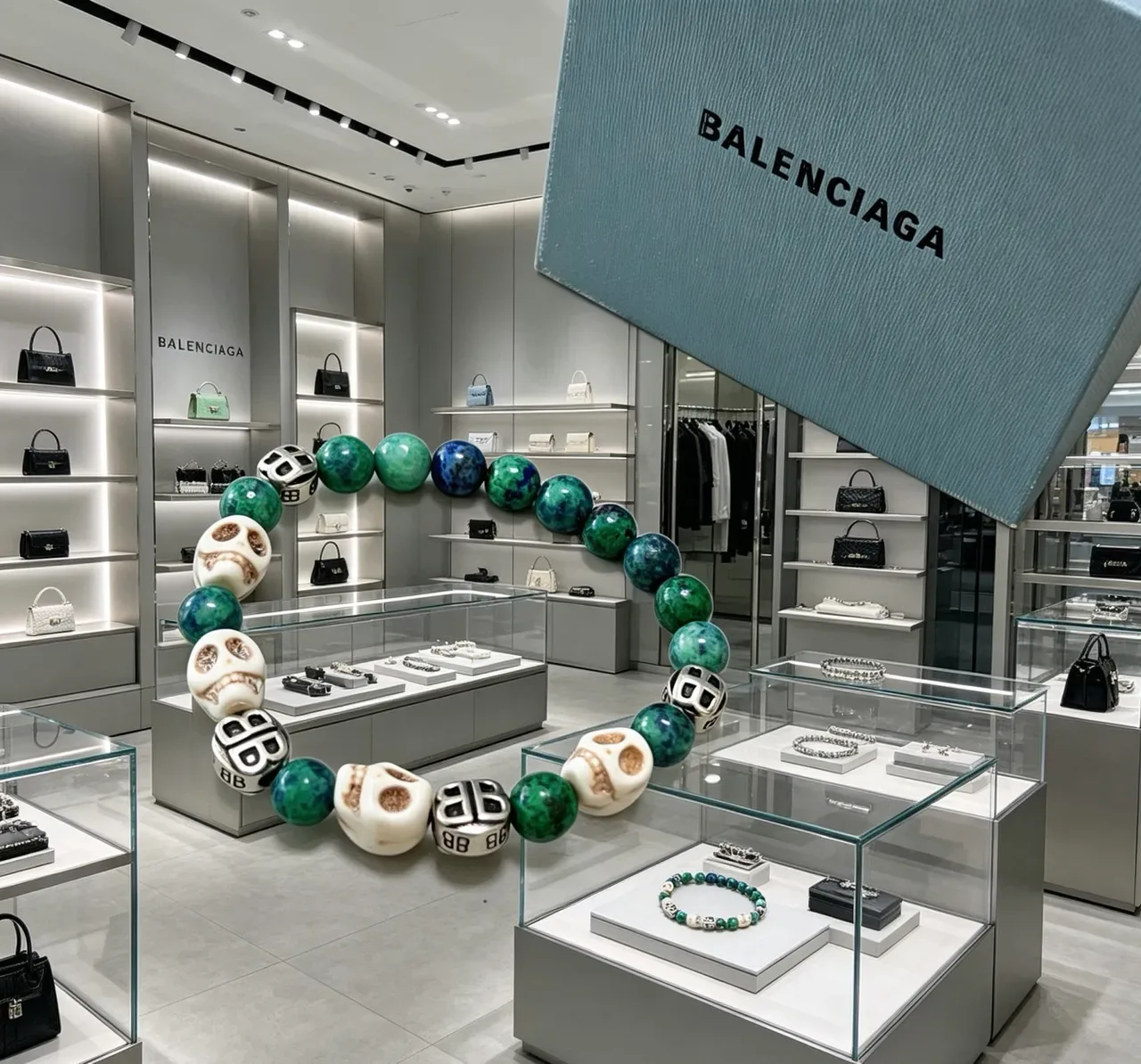 Balenciaga Skull and BB Logo Beaded Bracelet 2
