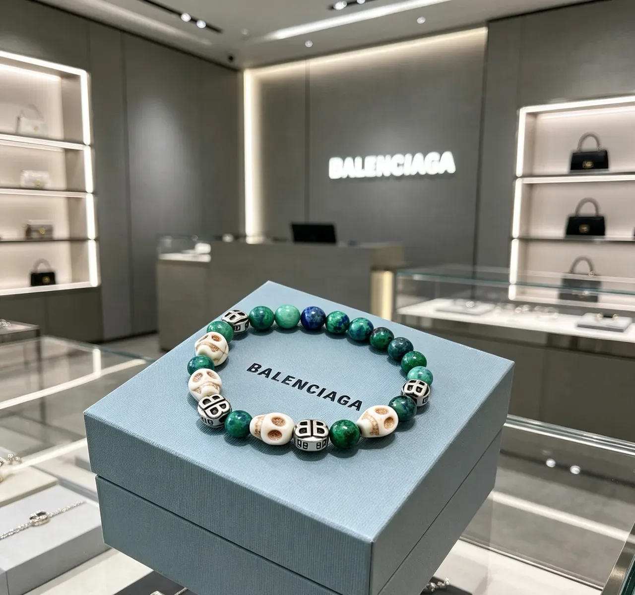 Balenciaga Skull and BB Logo Beaded Bracelet 4