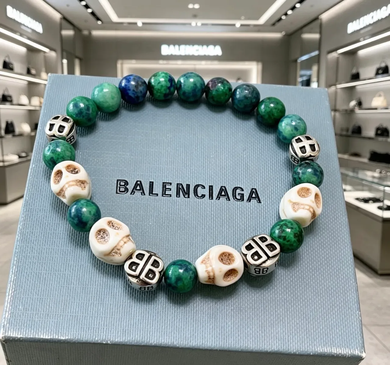 Balenciaga Skull and BB Logo Beaded Bracelet 7