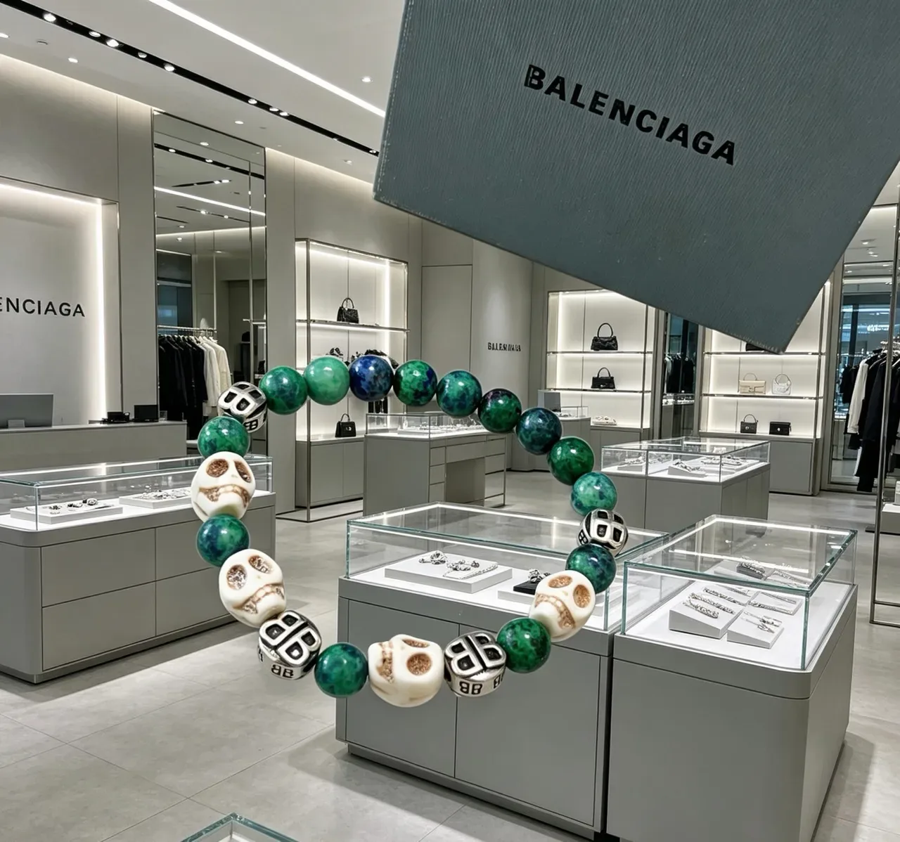 Balenciaga Skull and BB Logo Beaded Bracelet 9