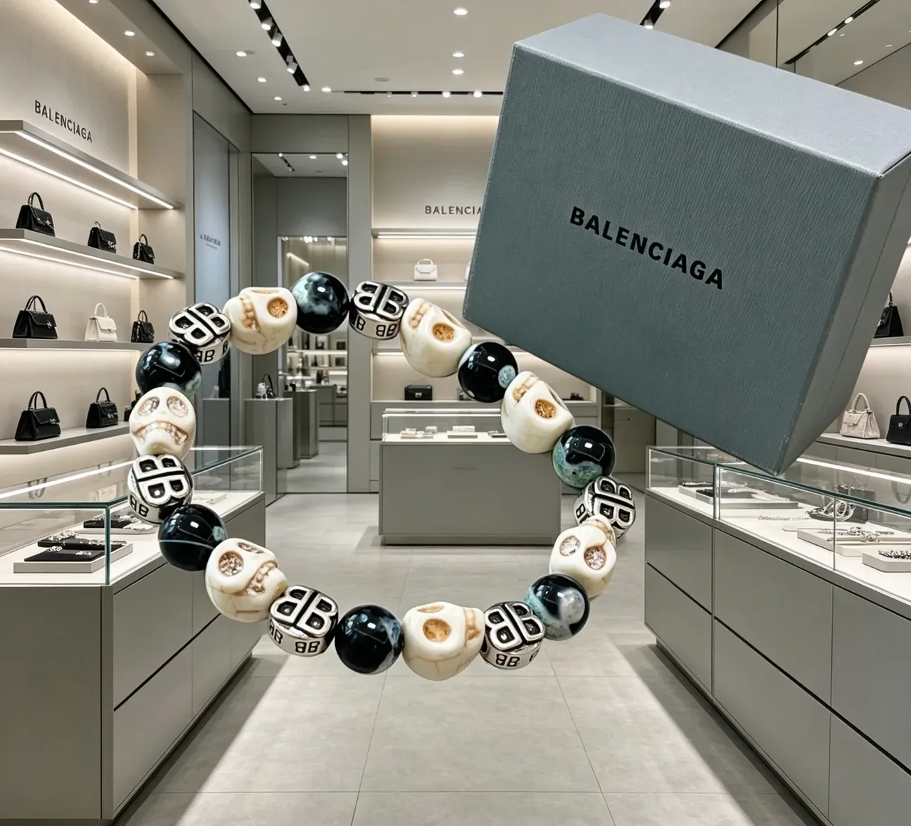 Balenciaga खोपड़ी और BB Monogram मोती कंगन 9