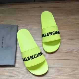 Balenciaga Slide Neon Yellow Logo chaussons