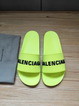 Balenciaga Slide Neon Yellow Logo chaussons 4