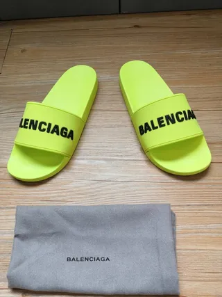 Balenciaga Slide Neon Yellow Logo chaussons 5