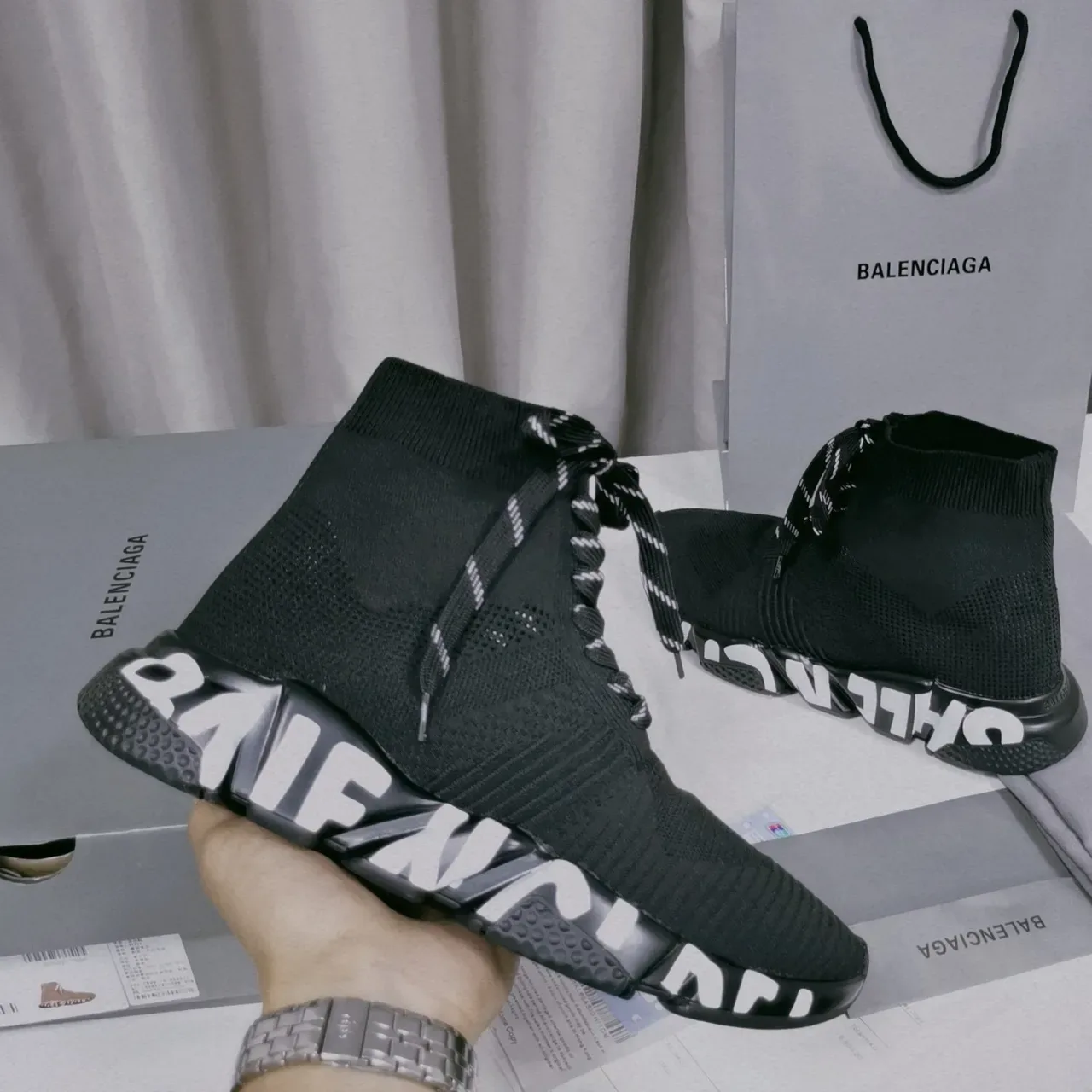 Balenciaga Speed Trainer Black Knit Chunky Sneakers 5
