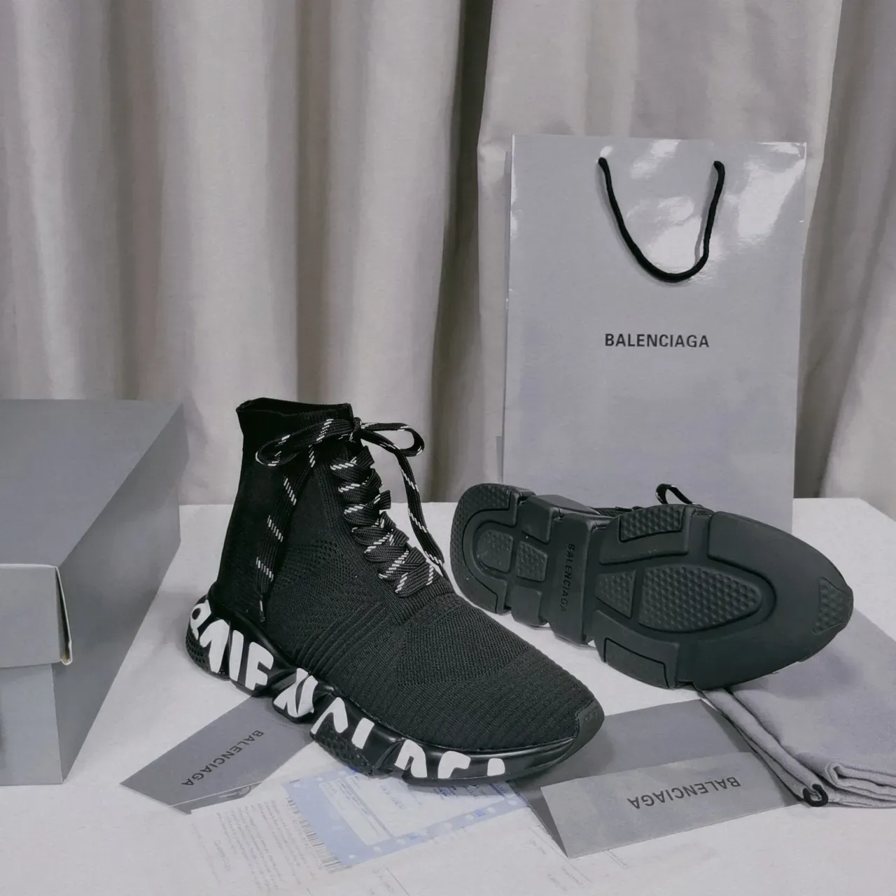 Balenciaga Speed Trainer Black Knit Chunky Sneakers 8