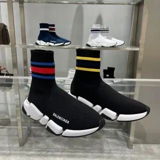 Balenciaga Speed Trainer Black Multicolor Sock-Fit Knit Upper Segmented White Sole Lifestyle Sneakers