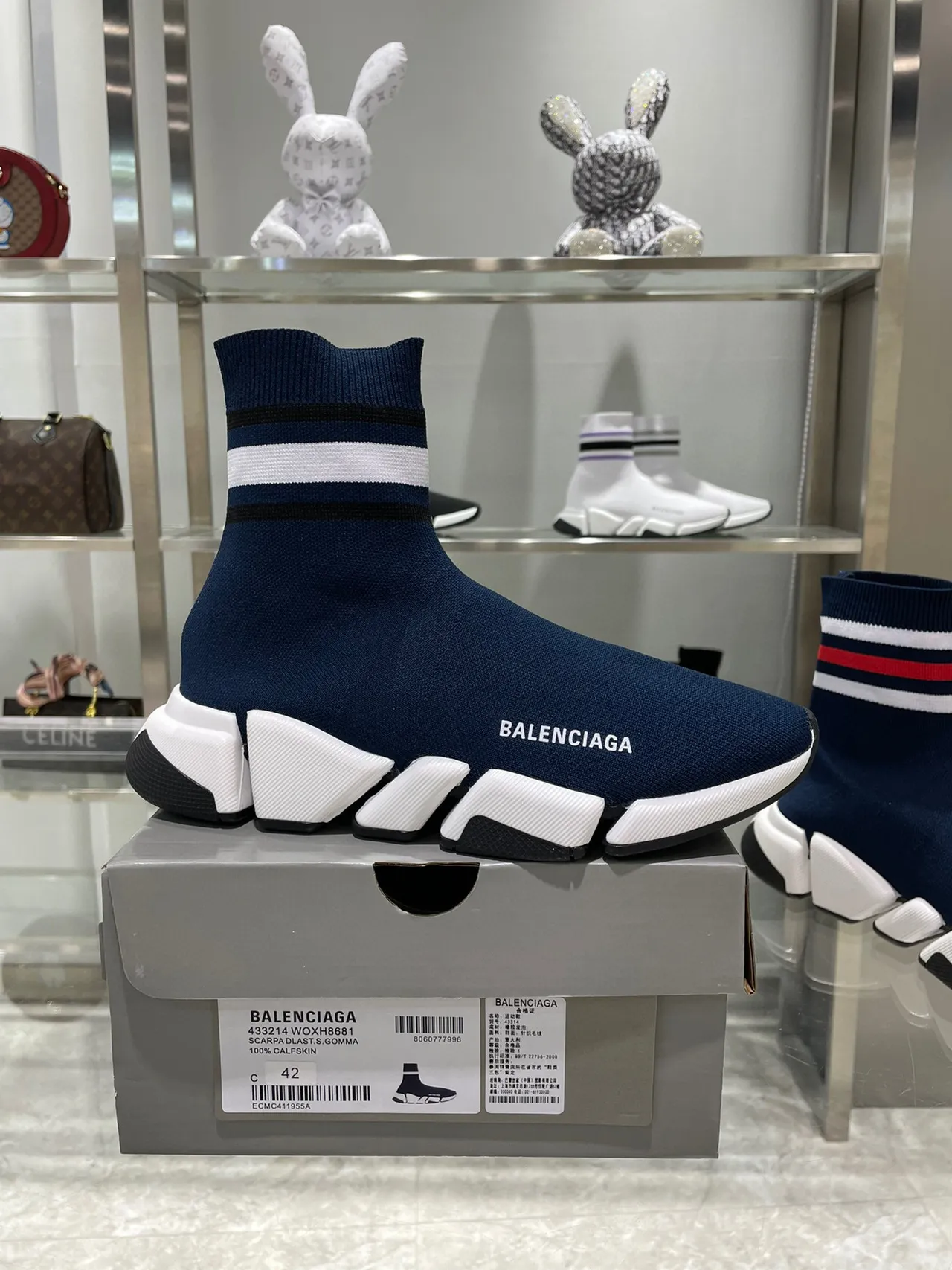Balenciaga Speed Trainer Azul Marinho Sock-Fit Estilo de Vida Tênis 4