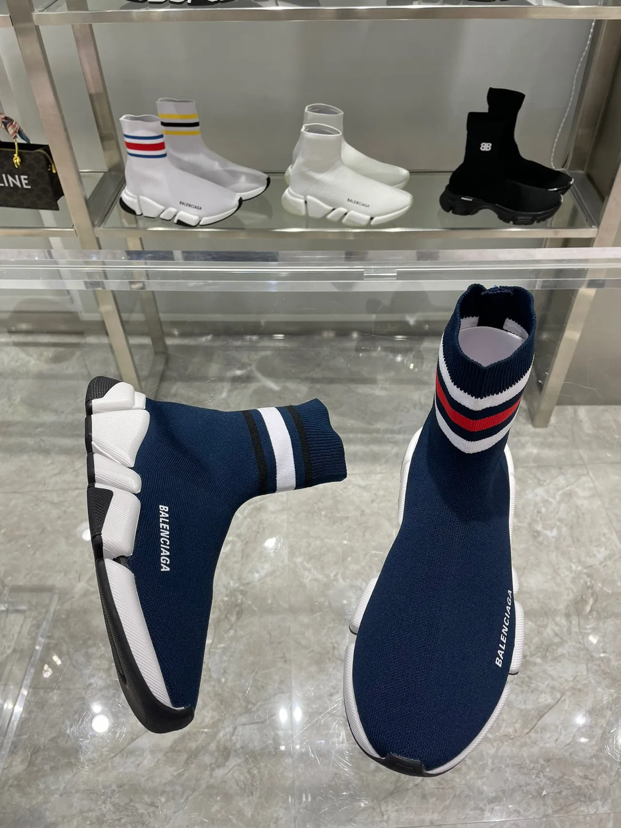 Balenciaga Speed Trainer Azul Marinho Sock-Fit Estilo de Vida Tênis 5