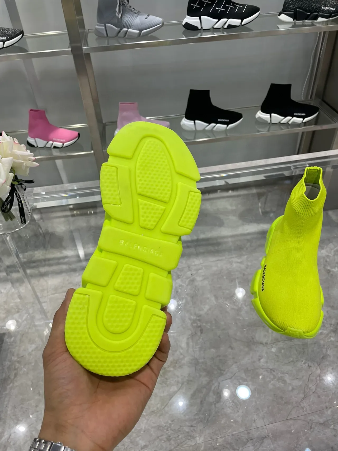 Balenciaga Speed Trainer Neon Yellow حذاء أسلوب حياة 3