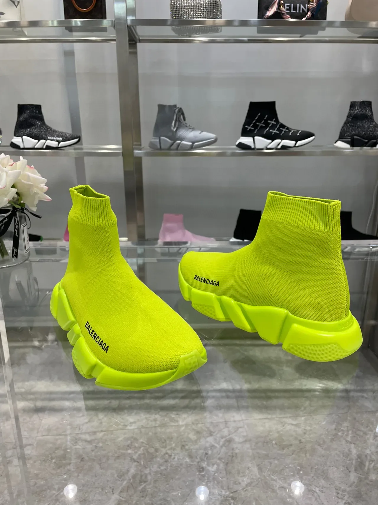 Balenciaga Speed Trainer Neon Yellow حذاء أسلوب حياة 5