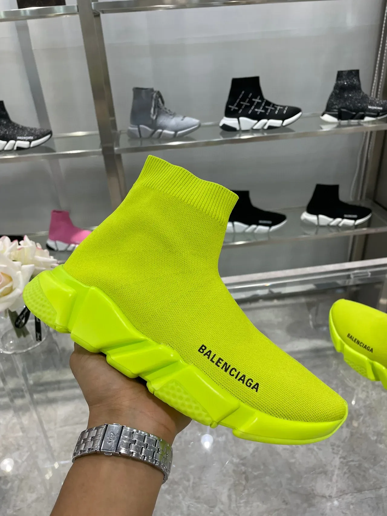 Balenciaga Speed Trainer Neon Yellow حذاء أسلوب حياة 6