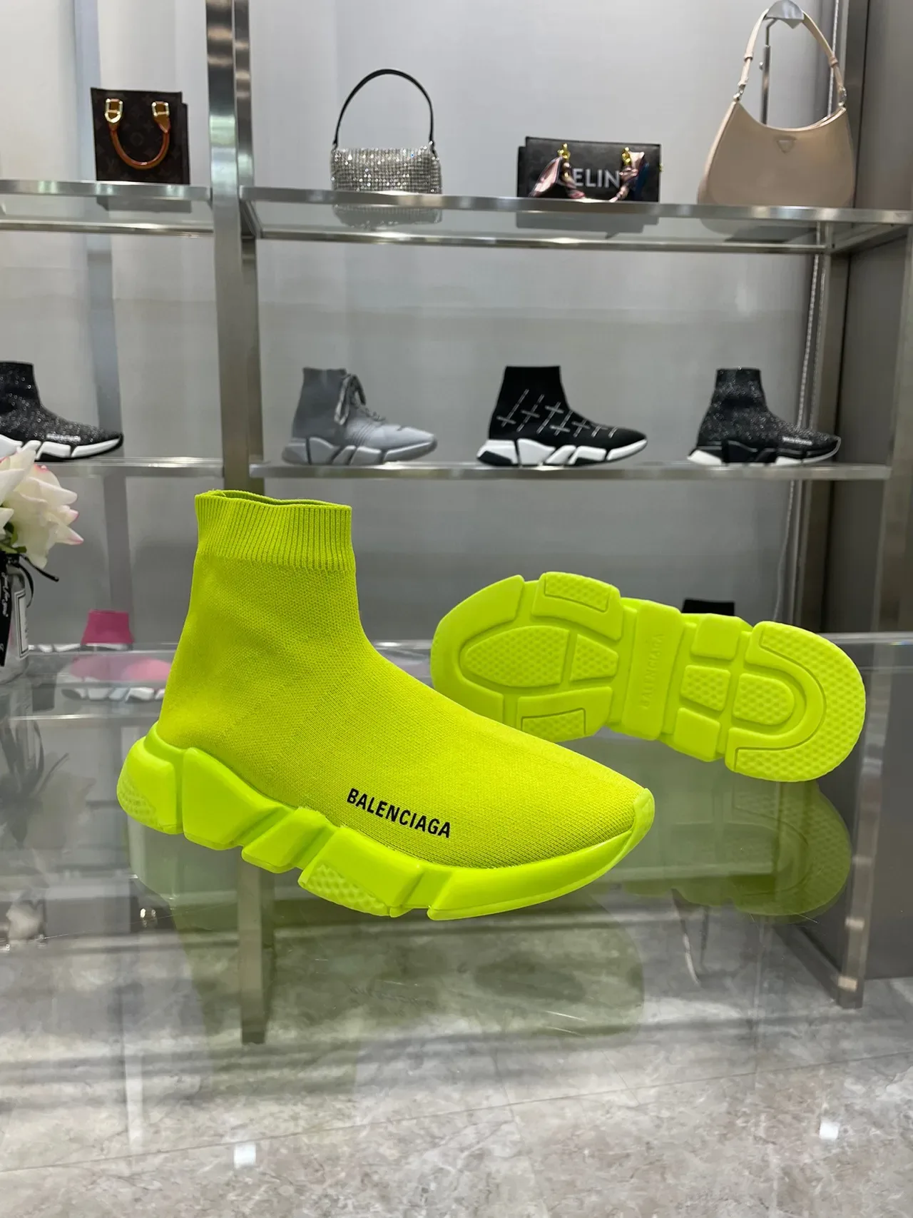 Balenciaga Speed Trainer Neon Yellow حذاء أسلوب حياة 7
