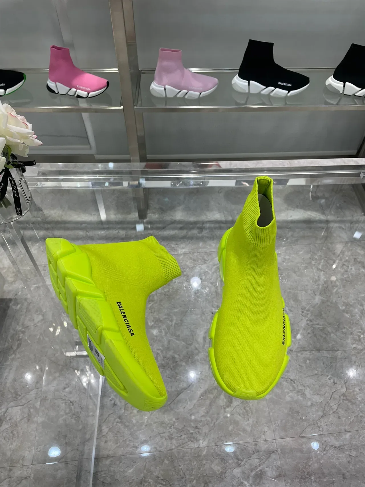 Balenciaga Speed Trainer Neon Yellow حذاء أسلوب حياة 9