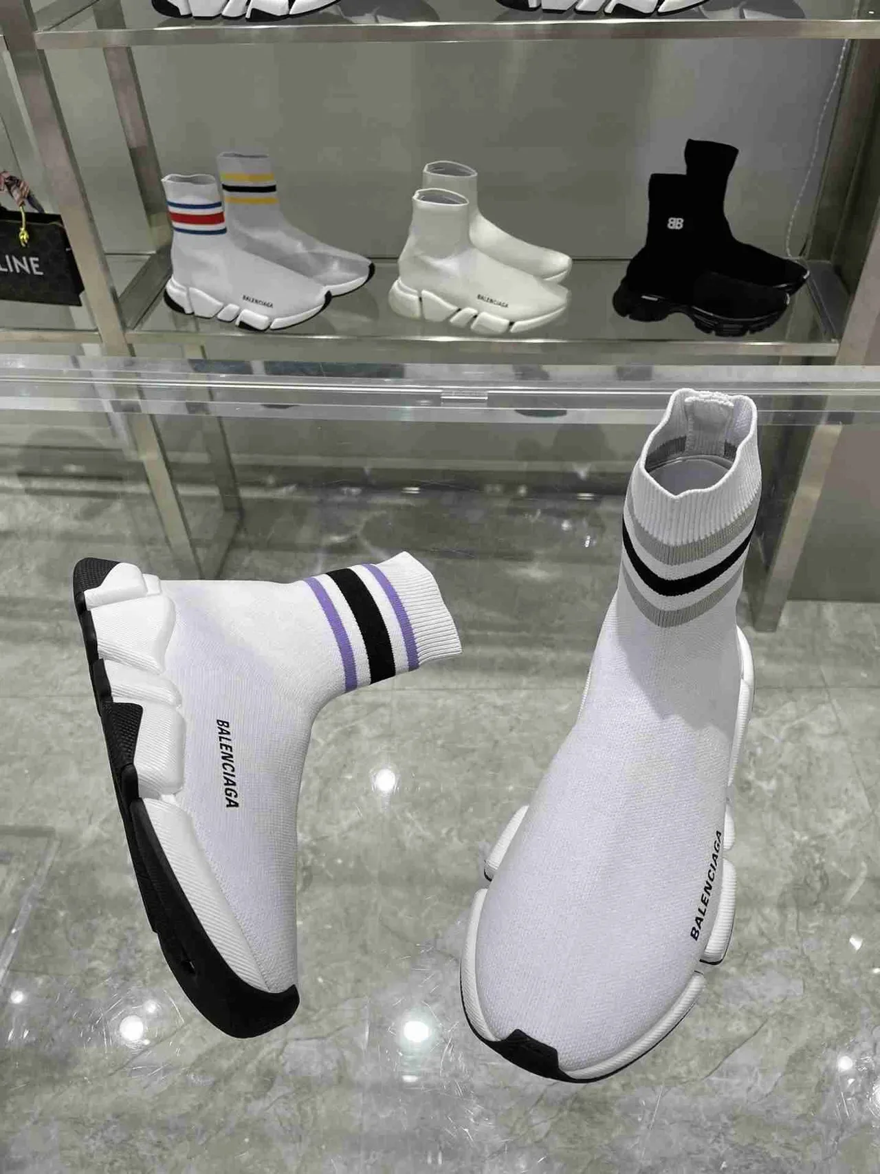 Balenciaga Speed Trainer White Black Purple Sock-Fit লাইফস্টাইল স্নিকার 6