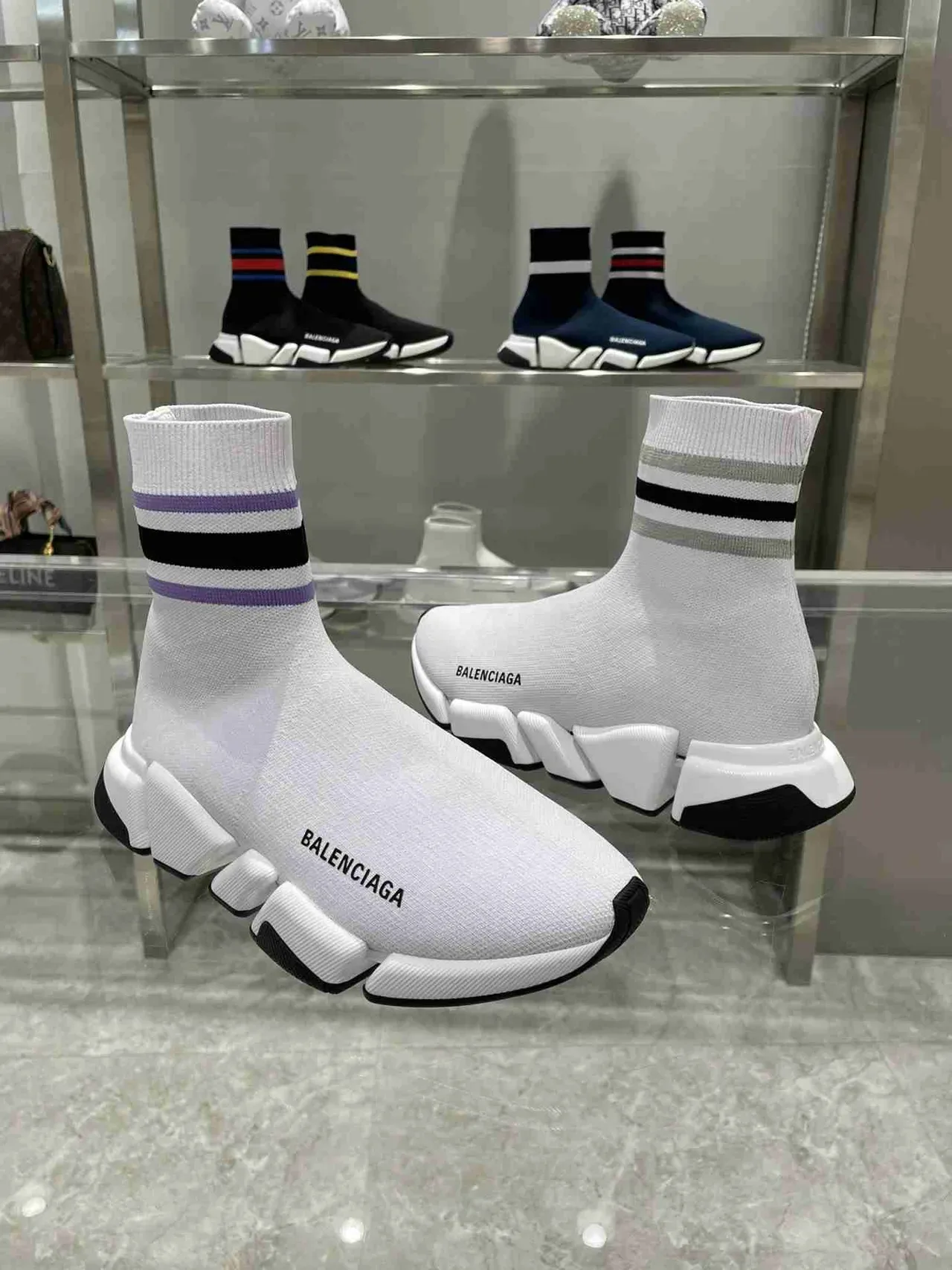 Balenciaga Speed Trainer White Black Purple Sock-Fit লাইফস্টাইল স্নিকার 10
