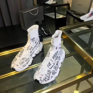 Balenciaga Speed Trainer White Graffiti-Print Lifestyle Sneakers