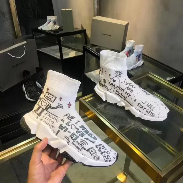 Balenciaga Speed Trainer Zapatillas Lifestyle Blancas Graffiti-Print 2
