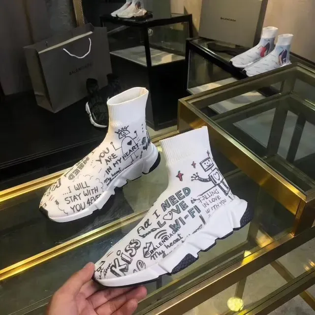 Balenciaga Speed Trainer Zapatillas Lifestyle Blancas Graffiti-Print 4