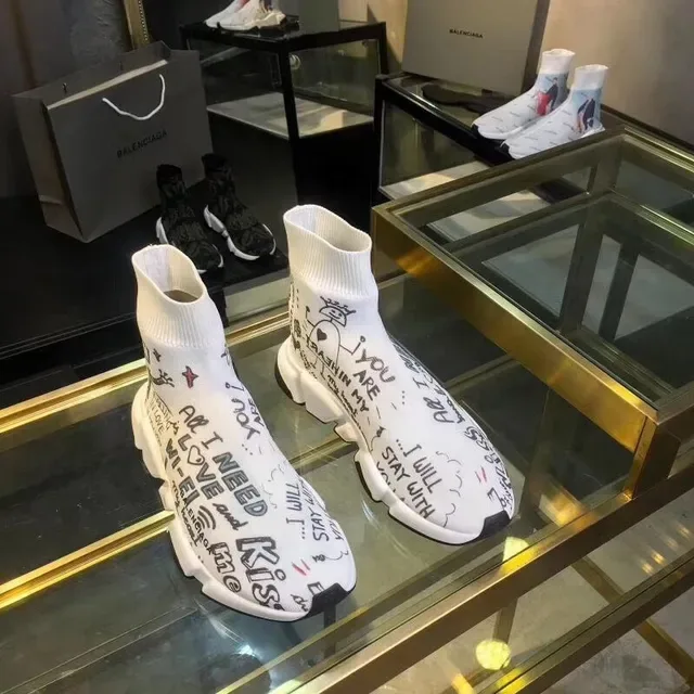 Balenciaga Speed Trainer Zapatillas Lifestyle Blancas Graffiti-Print 5
