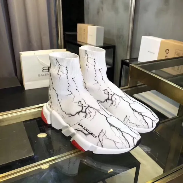Balenciaga Speed Trainer सफेद मार्बल क्रैक प्रिंट लाइफस्टाइल स्नीकर 3