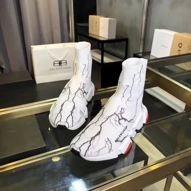 Balenciaga Speed Trainer सफेद मार्बल क्रैक प्रिंट लाइफस्टाइल स्नीकर 5