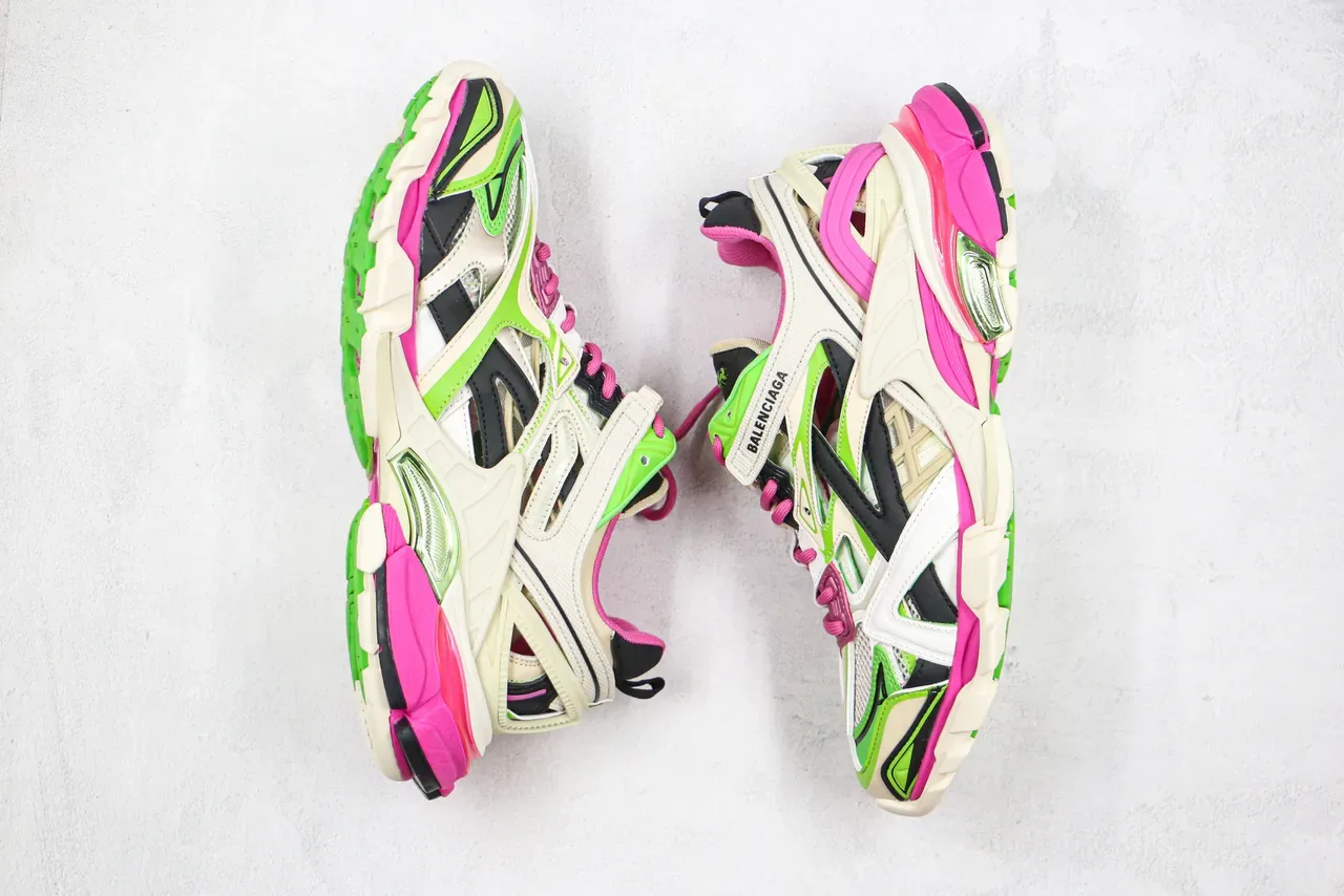 Balenciaga Track Trainer حذاء رياضي سميك وردي نيون وأخضر 3