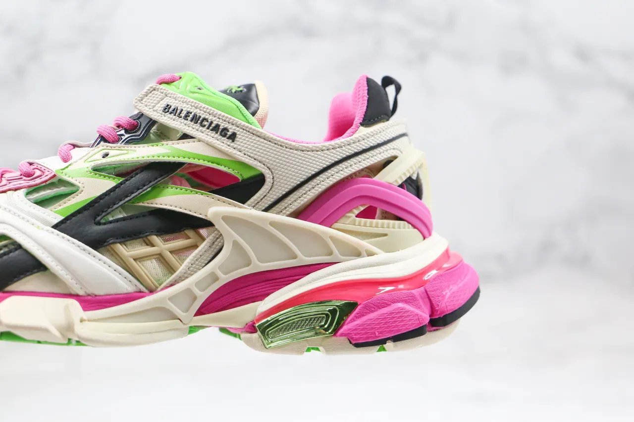 Balenciaga Track Trainer حذاء رياضي سميك وردي نيون وأخضر 8