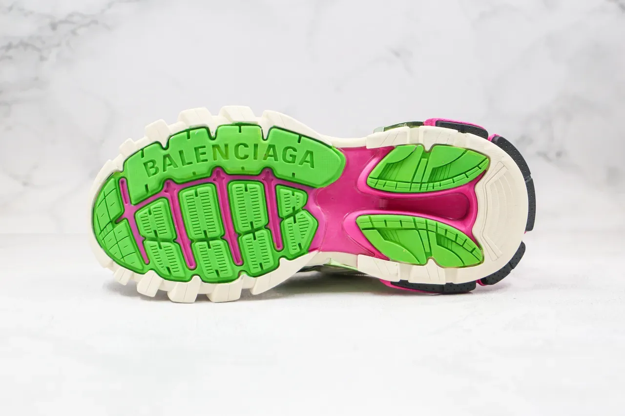 Balenciaga Track Trainer حذاء رياضي سميك وردي نيون وأخضر 9